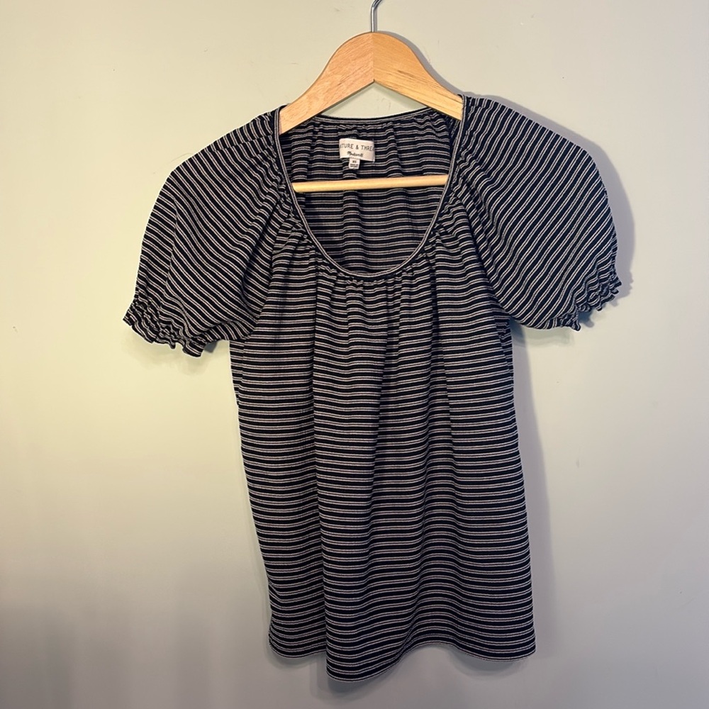 Texture & Thread Madewell Peasant Blue Striped Top XS